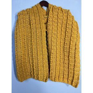 Cozy Mustard Yellow Knit Scarf Chunky Winter Warm Crochet Long Wrap Handmade